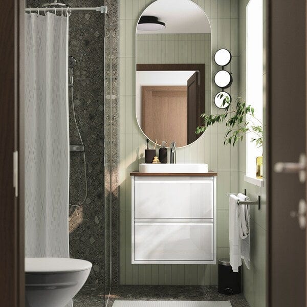 Ikea ÄNGSJÖN / BACKSJÖN - Washbasin/drawer unit/misc, gloss white/brown walnut effect,62x49x71 cm