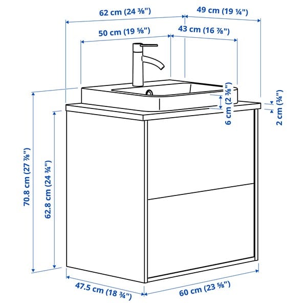 Ikea ÄNGSJÖN / BACKSJÖN - Washbasin/drawer unit/misc, gloss white/brown walnut effect,62x49x71 cm