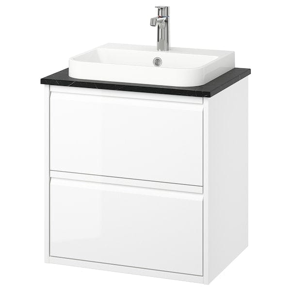 Ikea ÄNGSJÖN / BACKSJÖN - Washbasin/drawer unit/misc, glossy white/black marble effect,62x49x71 cm