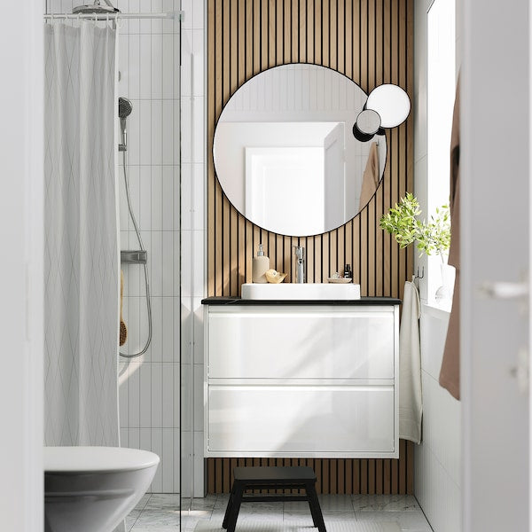 ÄNGSJÖN / BACKSJÖN - Washbasin/drawer unit/misc, glossy white/black marble effect,82x49x71 cm - best price from Maltashopper.com 89521394