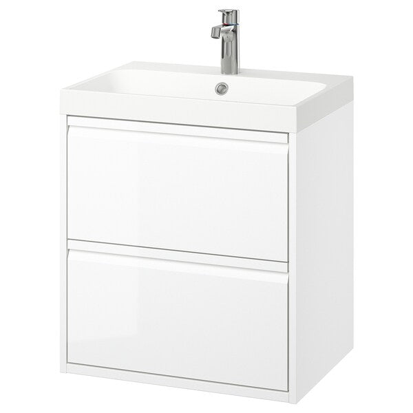 ÄNGSJÖN / BACKSJÖN - Washbasin/drawer unit/misc, glossy white,60x48x69 cm