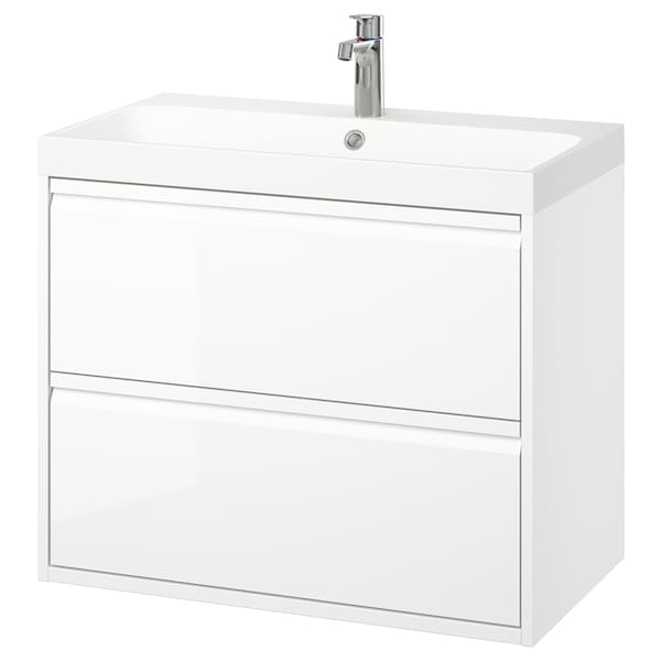 ÄNGSJÖN / BACKSJÖN - Washbasin/drawer/misc cabinet, gloss white,80x48x69 cm - best price from Maltashopper.com 09521114