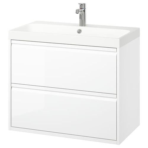 ÄNGSJÖN / BACKSJÖN - Washbasin/drawer/misc cabinet, gloss white,80x48x69 cm