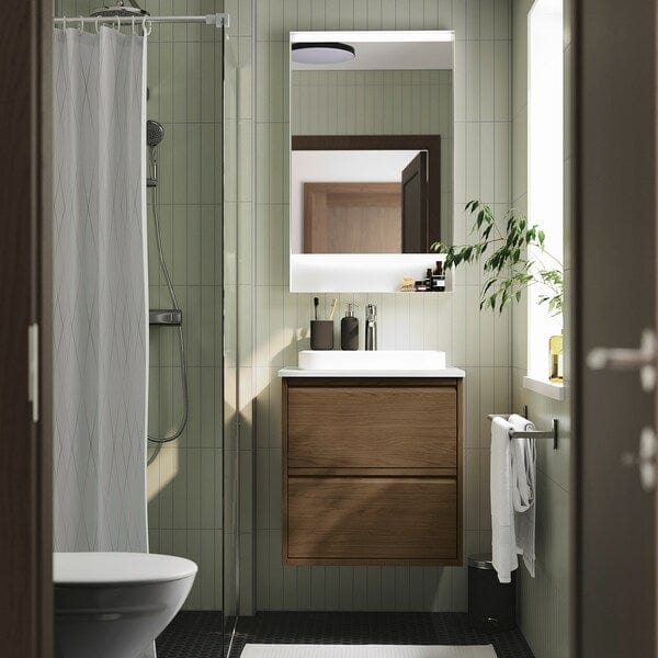 Ikea ÄNGSJÖN / BACKSJÖN - Washbasin/drawer unit/misc, oak-effect brown/marble-effect white,62x49x71 cm