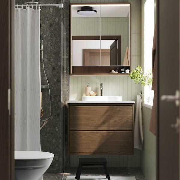 Ikea ÄNGSJÖN / BACKSJÖN - Washbasin/drawer unit/misc, oak-effect brown/marble-effect white,82x49x71 cm