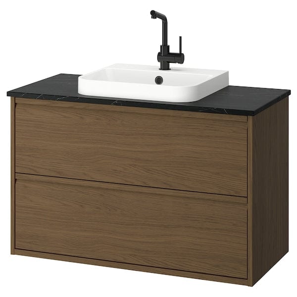 Ikea ÄNGSJÖN / BACKSJÖN - Washbasin/drawer unit/misc, oak-effect brown/marble-effect black,102x49x71 cm