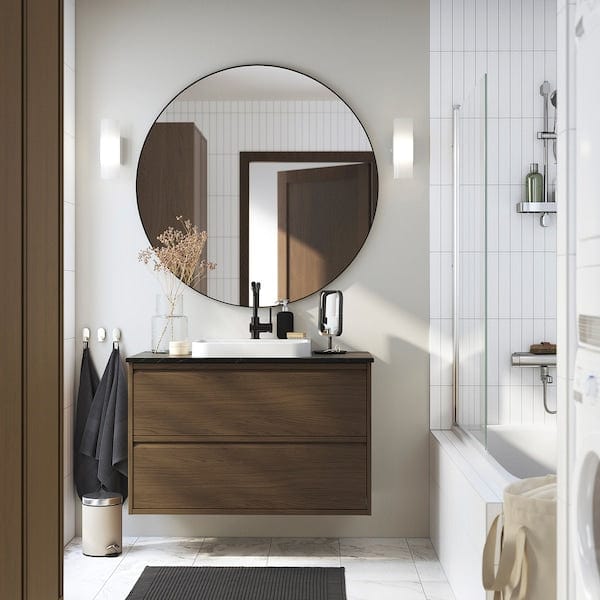 Ikea ÄNGSJÖN / BACKSJÖN - Washbasin/drawer unit/misc, oak-effect brown/marble-effect black,102x49x71 cm