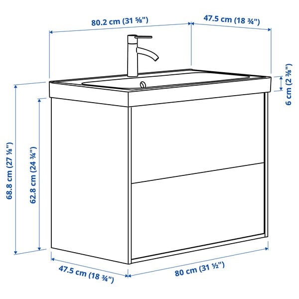 Ikea ÄNGSJÖN / BACKSJÖN - Washbasin/drawer/misc cabinet, brown oak effect,80x48x69 cm