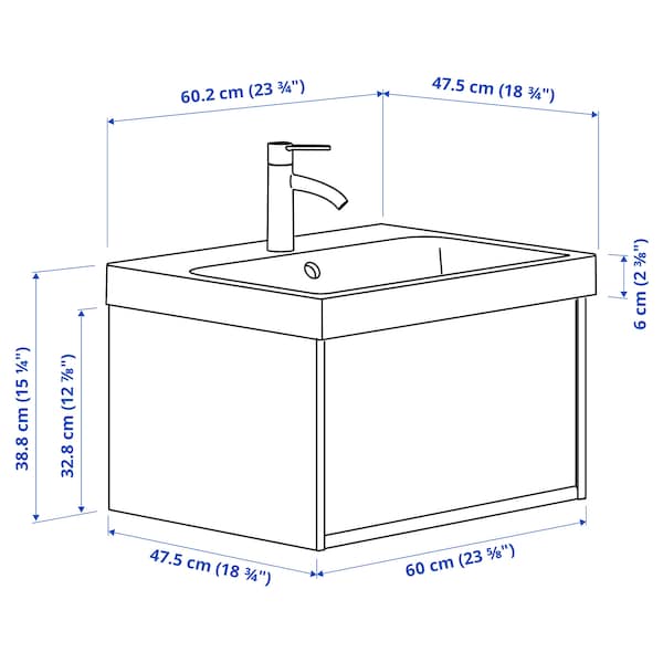 ÄNGSJÖN / BACKSJÖN - Washbasin/drawer/misc cabinet, oak effect,60x48x39 cm - best price from Maltashopper.com 49514022