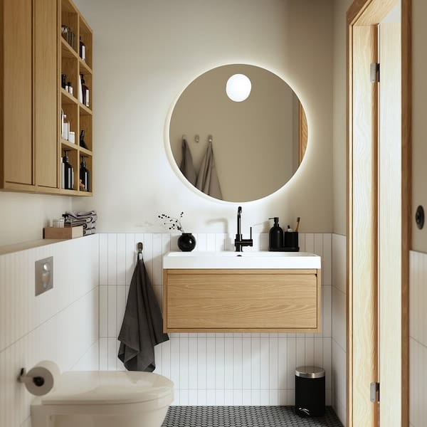 Ikea ÄNGSJÖN / BACKSJÖN - Washbasin/drawer/misc cabinet, oak effect,80x48x39 cm