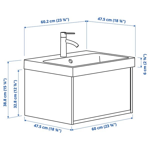 Ikea ÄNGSJÖN / BACKSJÖN - Washbasin/drawer/misc cabinet, glossy white,60x48x39 cm