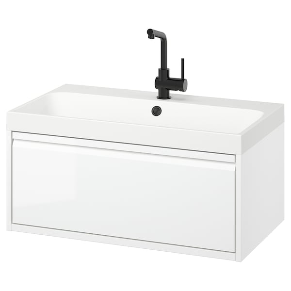 Ikea ÄNGSJÖN / BACKSJÖN - Washbasin/drawer/misc cabinet, glossy white,80x48x39 cm