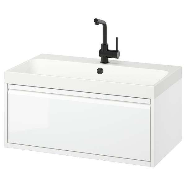 ÄNGSJÖN / BACKSJÖN - Washbasin/drawer/misc cabinet, glossy white,80x48x39 cm - best price from Maltashopper.com 39521235
