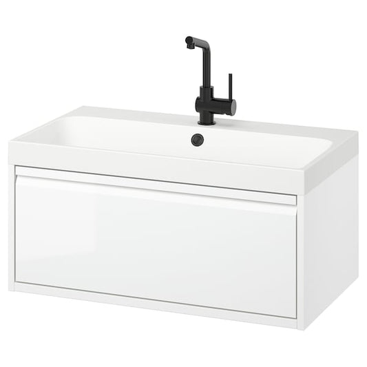 Ikea ÄNGSJÖN / BACKSJÖN - Washbasin/drawer/misc cabinet, glossy white,80x48x39 cm