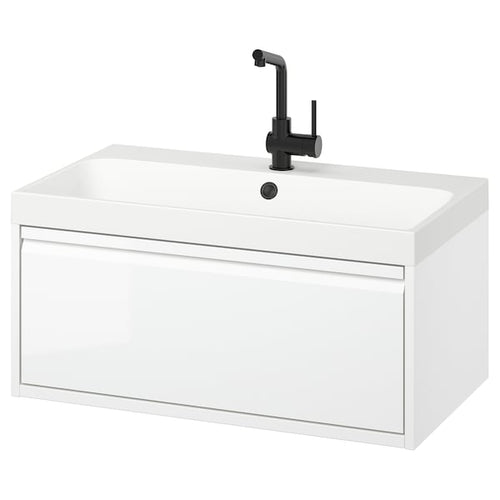 ÄNGSJÖN / BACKSJÖN - Washbasin/drawer/misc cabinet, glossy white,80x48x39 cm