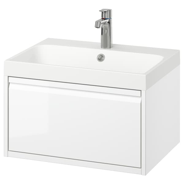 ÄNGSJÖN / BACKSJÖN - Washbasin/drawer/misc cabinet, glossy white,60x48x39 cm - best price from Maltashopper.com 89514020