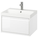 ÄNGSJÖN / BACKSJÖN wash-stnd w drawer/wash-basin/tap, high-gloss white, 60x48x39 cm