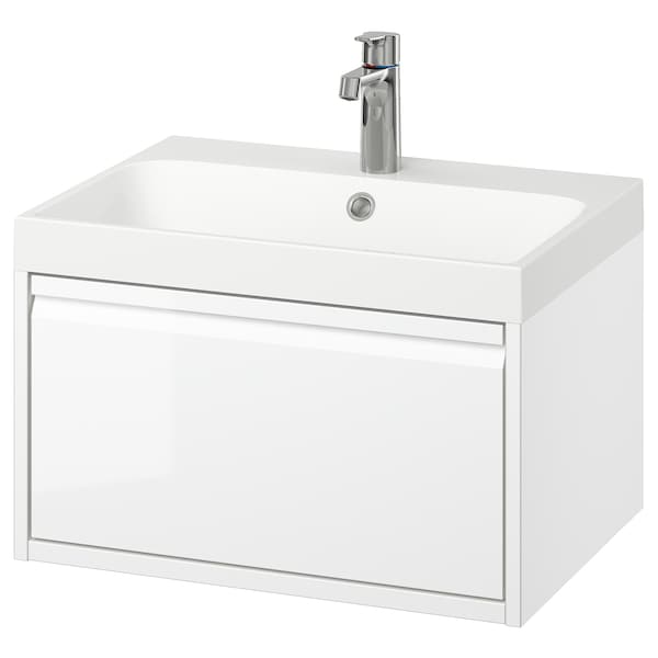 Ikea ÄNGSJÖN / BACKSJÖN - Washbasin/drawer/misc cabinet, glossy white,60x48x39 cm
