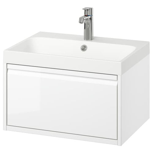 ÄNGSJÖN / BACKSJÖN - Washbasin/drawer/misc cabinet, glossy white,60x48x39 cm