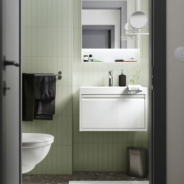 Ikea ÄNGSJÖN / BACKSJÖN - Washbasin/drawer/misc cabinet, glossy white,60x48x39 cm