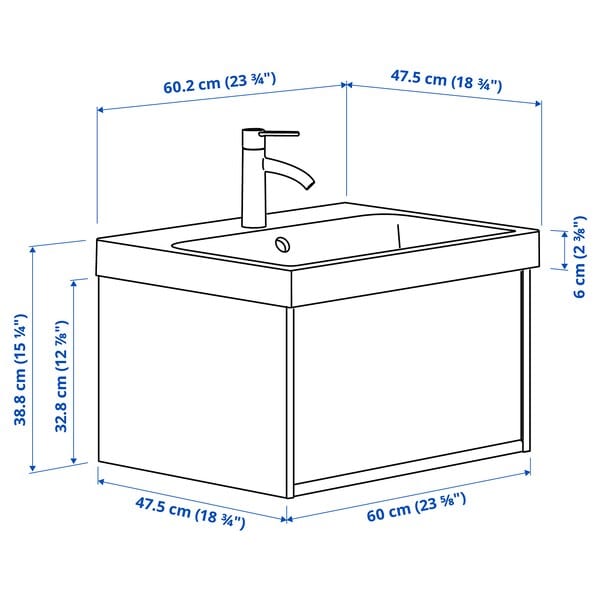 ÄNGSJÖN / BACKSJÖN - Washbasin/washbasin/misc cabinet, brown oak effect,60x48x39 cm - best price from Maltashopper.com 69514040