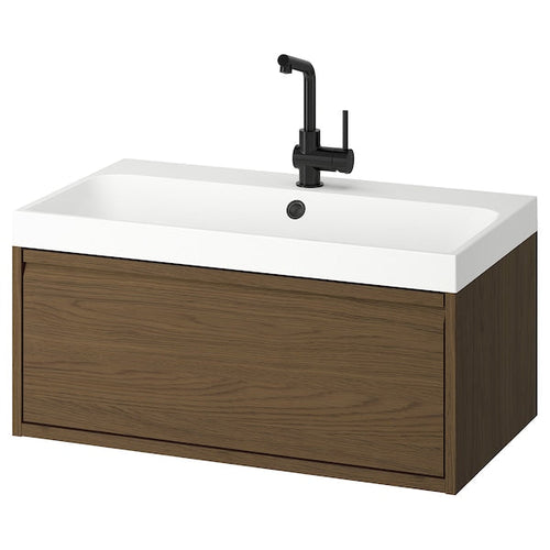 ÄNGSJÖN / BACKSJÖN - Washbasin/drawer/misc cabinet, brown oak effect,80x48x39 cm