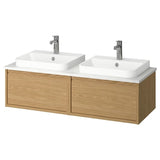 ÄNGSJÖN / BACKSJÖN wash-stand/wash-basins/taps, oak effect/white marble effect, 122x49x41 cm