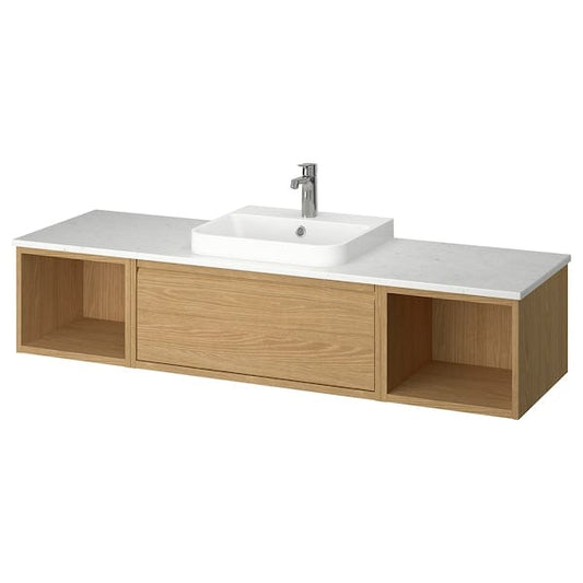 Ikea ÄNGSJÖN / BACKSJÖN - Washbasin/washbasin unit, oak/white marble effect,162x49x41 cm