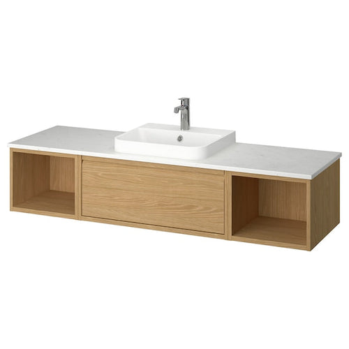 ÄNGSJÖN / BACKSJÖN - Washbasin/washbasin unit, oak/white marble effect,162x49x41 cm