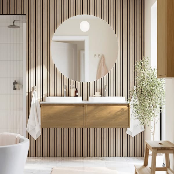 Ikea ÄNGSJÖN / BACKSJÖN - Washbasin/washbasin unit, oak/white marble effect,122x49x41 cm