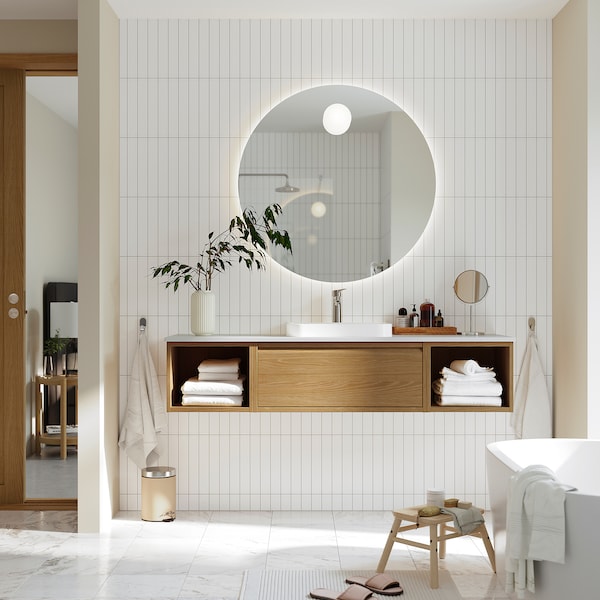 ÄNGSJÖN / BACKSJÖN - Mobile lavabo/lavabi/miscelatori, effetto  rovere/bianco effetto marmo,162x49x41 cm