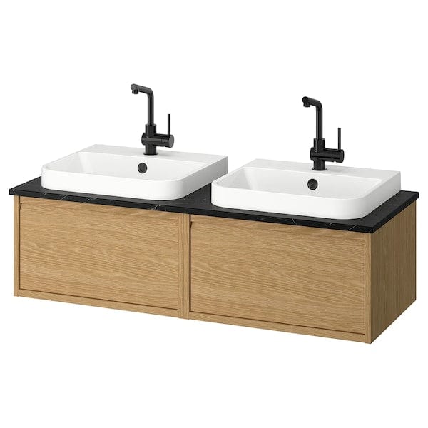 ÄNGSJÖN / BACKSJÖN - Washbasin/washbasin unit, oak/black marble effect,122x49x41 cm