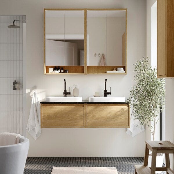 Ikea ÄNGSJÖN / BACKSJÖN - Washbasin/washbasin unit, oak/black marble effect,122x49x41 cm