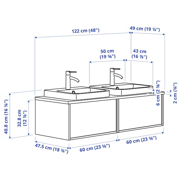 Ikea ÄNGSJÖN / BACKSJÖN - Washbasin/washbasin unit, oak/black marble effect,122x49x41 cm