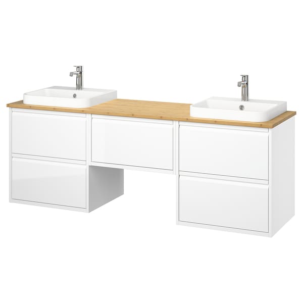 Ikea ÄNGSJÖN / BACKSJÖN - Washbasin/Washbasin/Mixer unit, gloss white/amber,182x49x71 cm