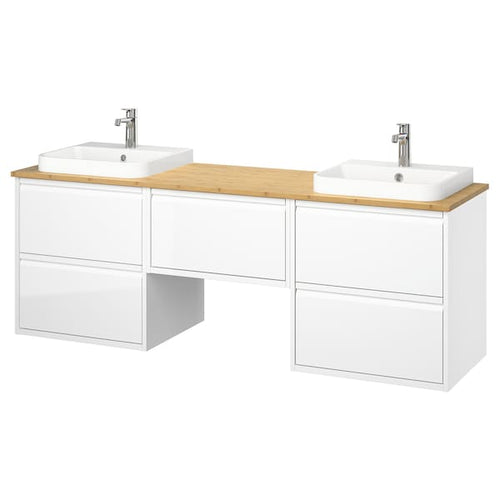 ÄNGSJÖN / BACKSJÖN - Washbasin/Washbasin/Mixer unit, gloss white/amber,182x49x71 cm