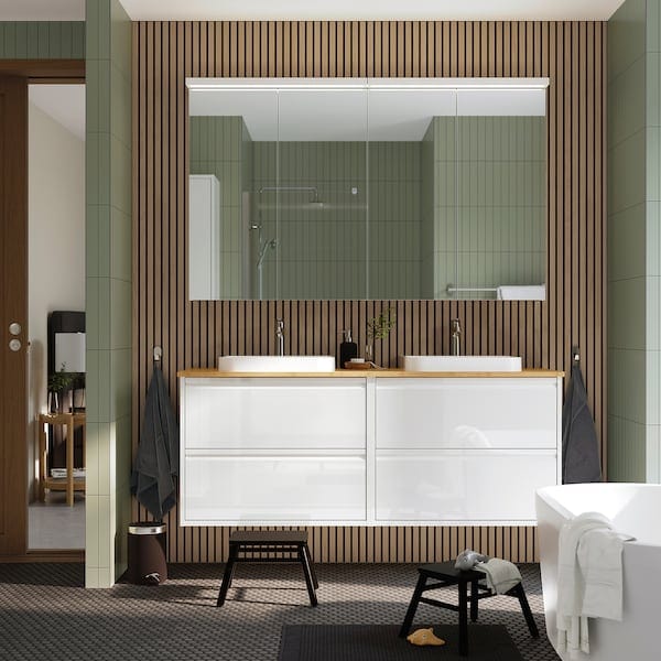 Ikea ÄNGSJÖN / BACKSJÖN - Washbasin/Washbasin/Mixer unit, gloss white/amber,162x49x71 cm