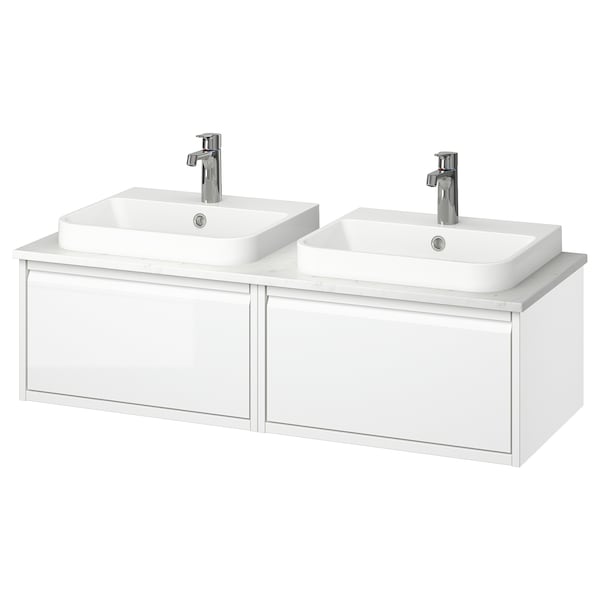 Ikea ÄNGSJÖN / BACKSJÖN - Washbasin/Washbasin/Mixer unit, glossy white/marble white effect,122x49x41 cm