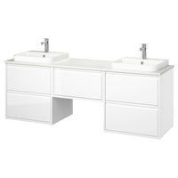 ÄNGSJÖN / BACKSJÖN wash-stand/wash-basins/taps, high-gloss white/white marble effect, 182x49x71 cm