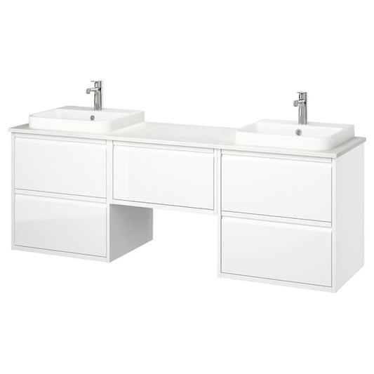 Ikea ÄNGSJÖN / BACKSJÖN - Washbasin/Washbasin/Mixer unit, glossy white/marble white effect,182x49x71 cm