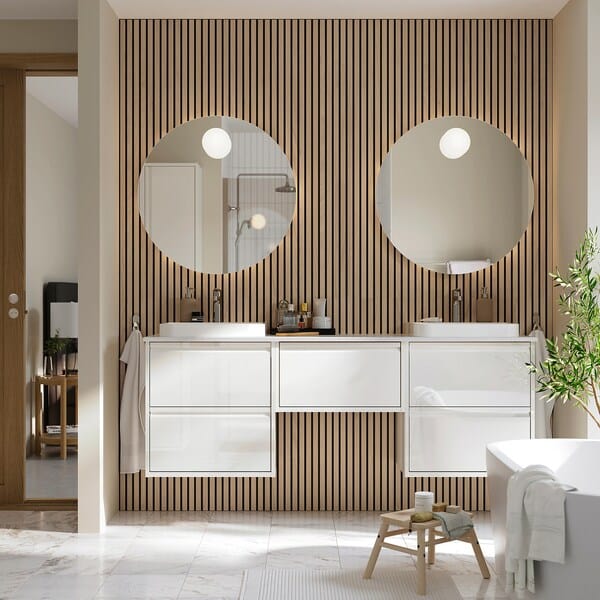 Ikea ÄNGSJÖN / BACKSJÖN - Washbasin/Washbasin/Mixer unit, glossy white/marble white effect,182x49x71 cm