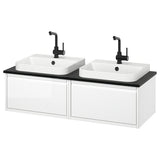 ÄNGSJÖN / BACKSJÖN wash-stand/wash-basins/taps, high-gloss white/black marble effect, 122x49x41 cm