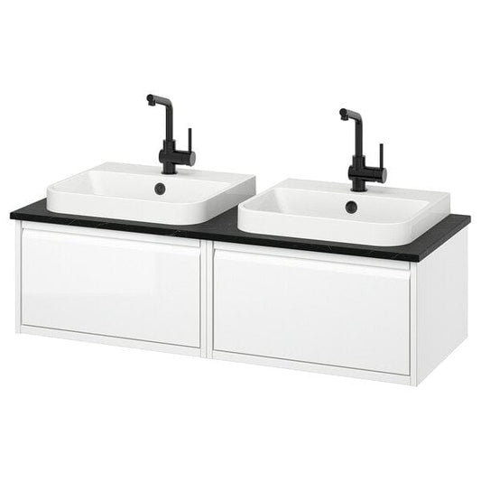 Ikea ÄNGSJÖN / BACKSJÖN - Washbasin/washbasin unit, glossy white/black marble effect,122x49x41 cm