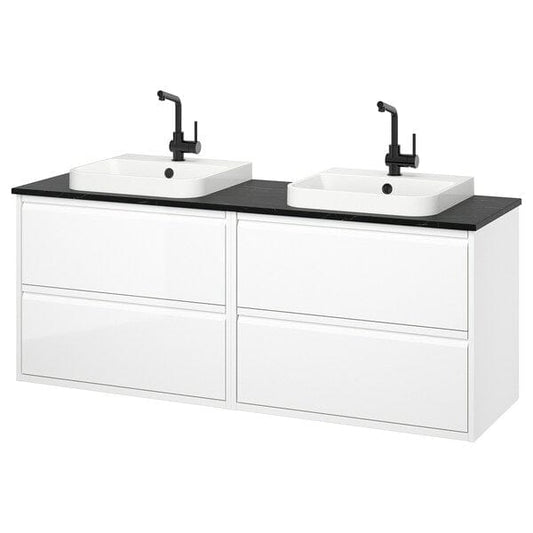 Ikea ÄNGSJÖN / BACKSJÖN - Washbasin/washbasin unit, glossy white/black marble effect,162x49x71 cm