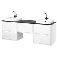 ÄNGSJÖN / BACKSJÖN - Washbasin/washbasin unit, glossy white/black marble effect,182x49x71 cm - best price from Maltashopper.com 69528377