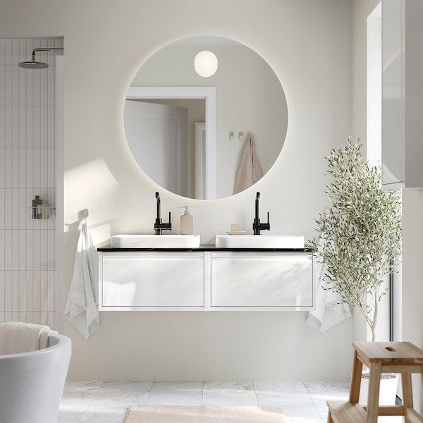 Ikea ÄNGSJÖN / BACKSJÖN - Washbasin/washbasin unit, glossy white/black marble effect,122x49x41 cm