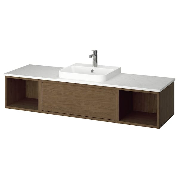 Ikea ÄNGSJÖN / BACKSJÖN - Washbasin/washbasin unit, oak-effect brown/marble-effect white,162x49x41 cm