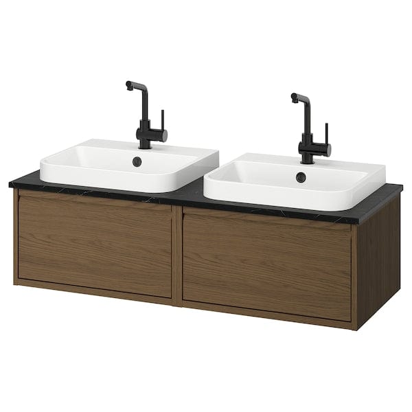 Ikea ÄNGSJÖN / BACKSJÖN - Washbasin/washbasin unit, oak-effect brown/marble-effect black,122x49x41 cm