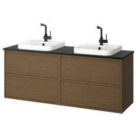 ÄNGSJÖN / BACKSJÖN wash-stand/wash-basins/taps, brown oak effect/black marble effect, 162x49x71 cm