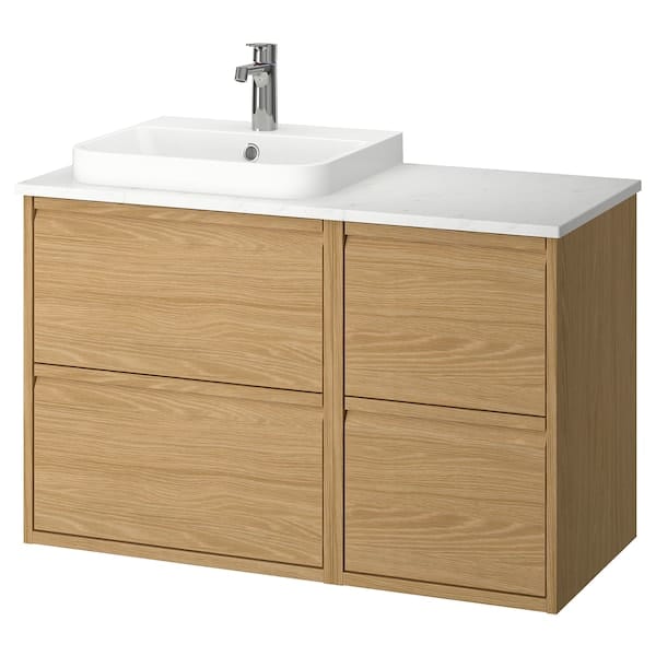 Ikea ÄNGSJÖN / BACKSJÖN - Washbasin/washbasin/mixer unit, oak/white marble effect,102x49x71 cm